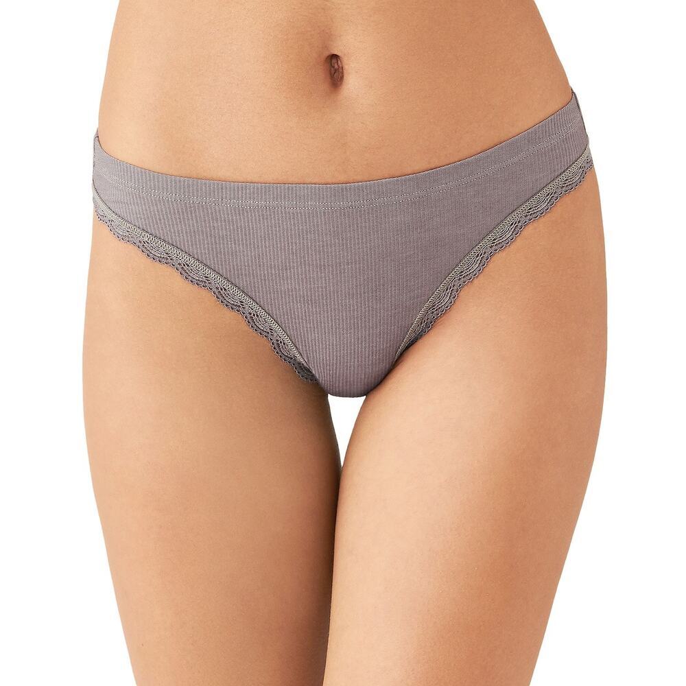 B.tempt'd by Wacoal Innocence Lace Trim Ribbed Thong Shark Gray 979214 Size XL